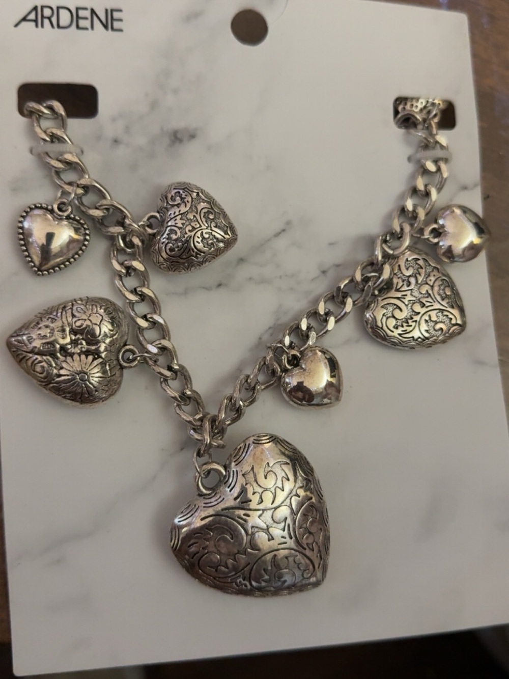 Ardene Silver-Tone Engraved Heart Charm Necklace NEW